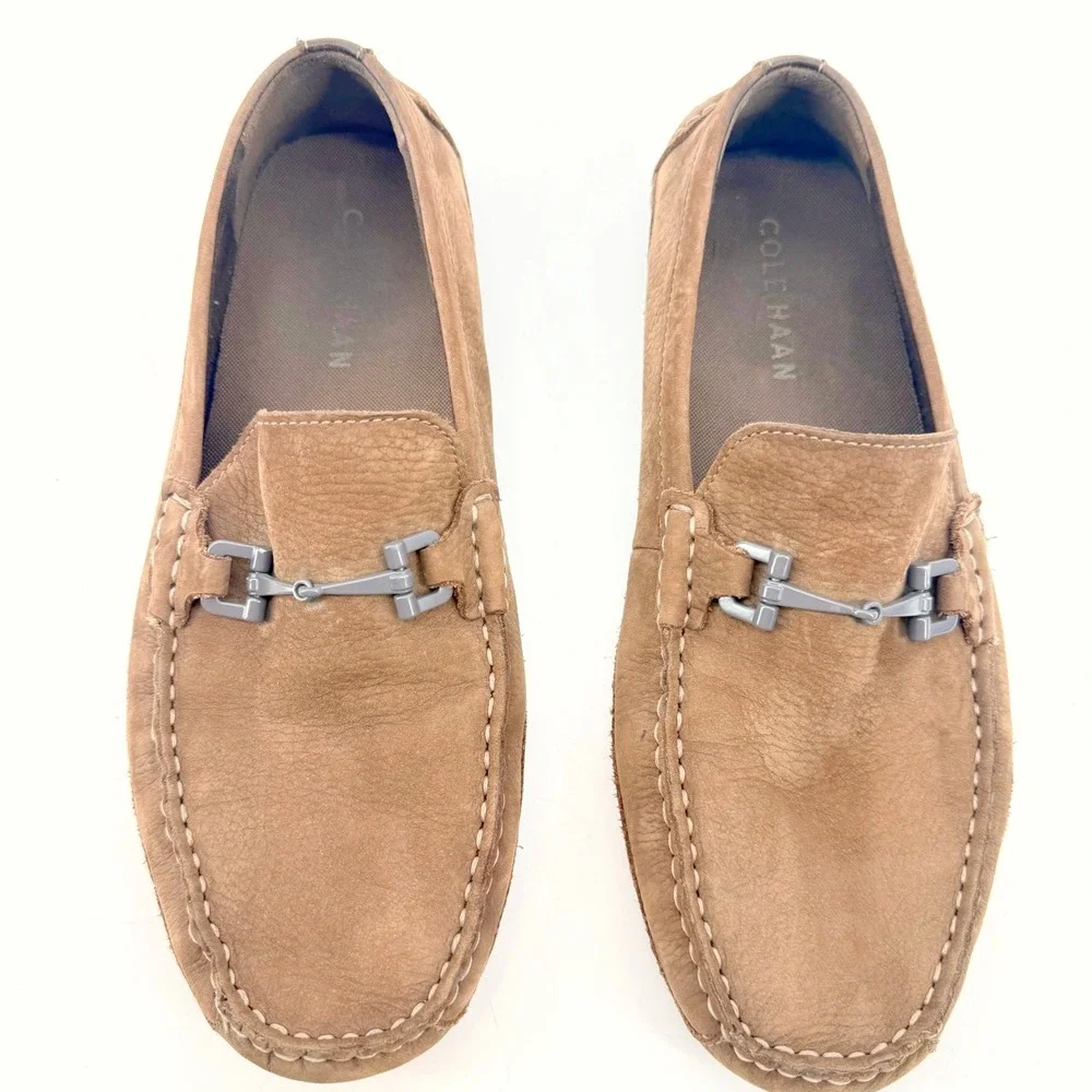 Cole Haan Grand.OS Driving Loafers Mens 9 Brown Suede Leather Horse Bit  Preppy